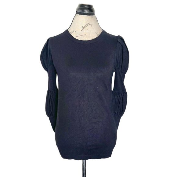 The Limited Womens Sweater Size Small Black Puff Sleeve Slim Stretch Ribbed - Picture 1 of 12